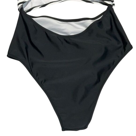 CUPSHE Black & White Striped One Piece Cutout Swimsuit - Picture 7 of 9